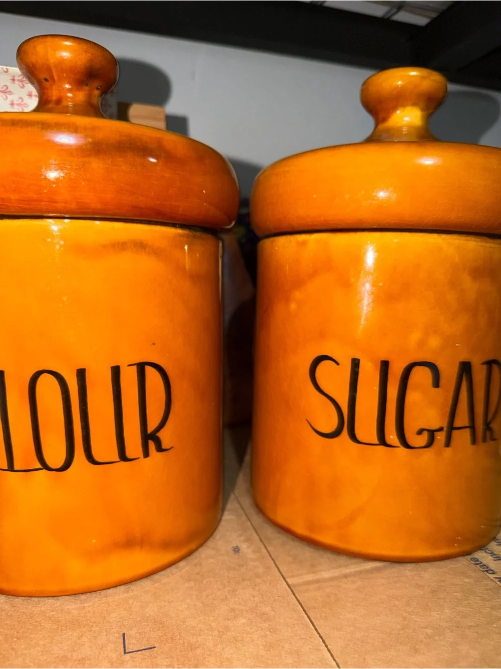 Vintage Holiday Designs Ceramic Canister Set 4 Pc MCM Mushroom Top Gold H4019